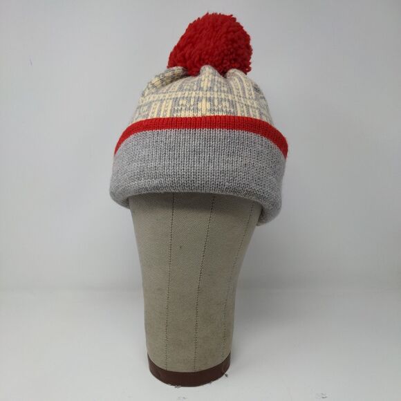 KiPi of Maine Beanie Hat Pom Pom Gray Red Warm Soft Made in USA - Picture 2 of 11